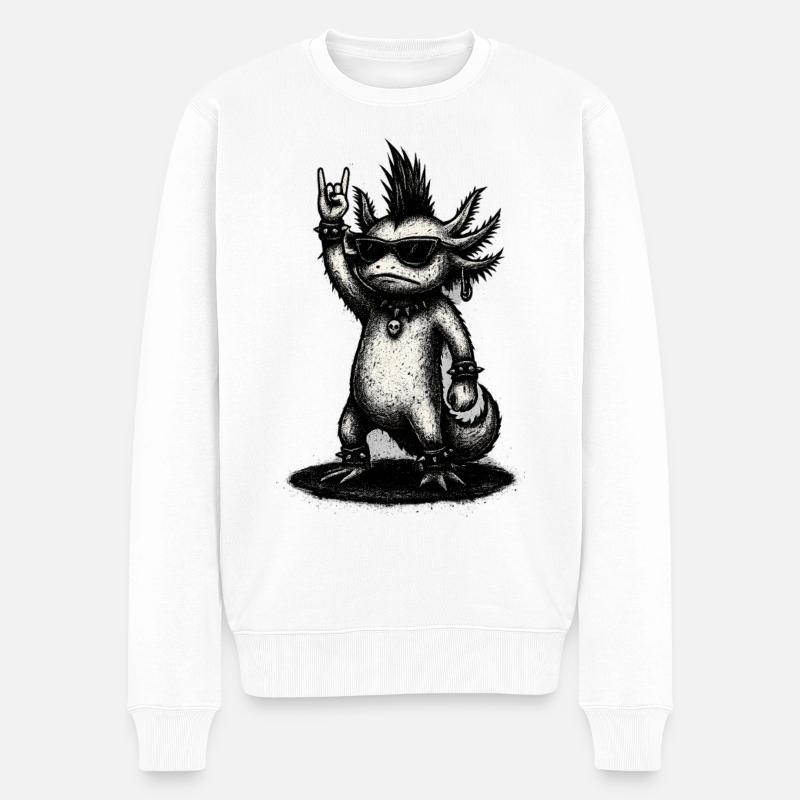 Punk Rock Axolotl avec Mohawk - Pull Premium bio Homme - blanc