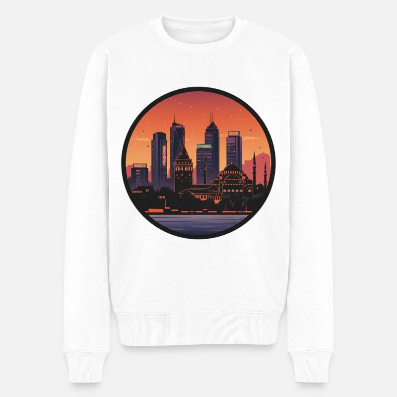 Skyline d’ambiance du soir d’Istanbul - Pull Premium bio Homme - blanc