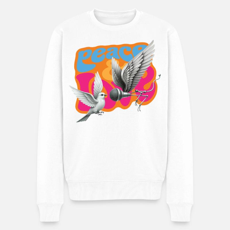 TAUBENINTERVIEW – Frieden & Liebe - Männer Premium Bio Pullover - Weiß