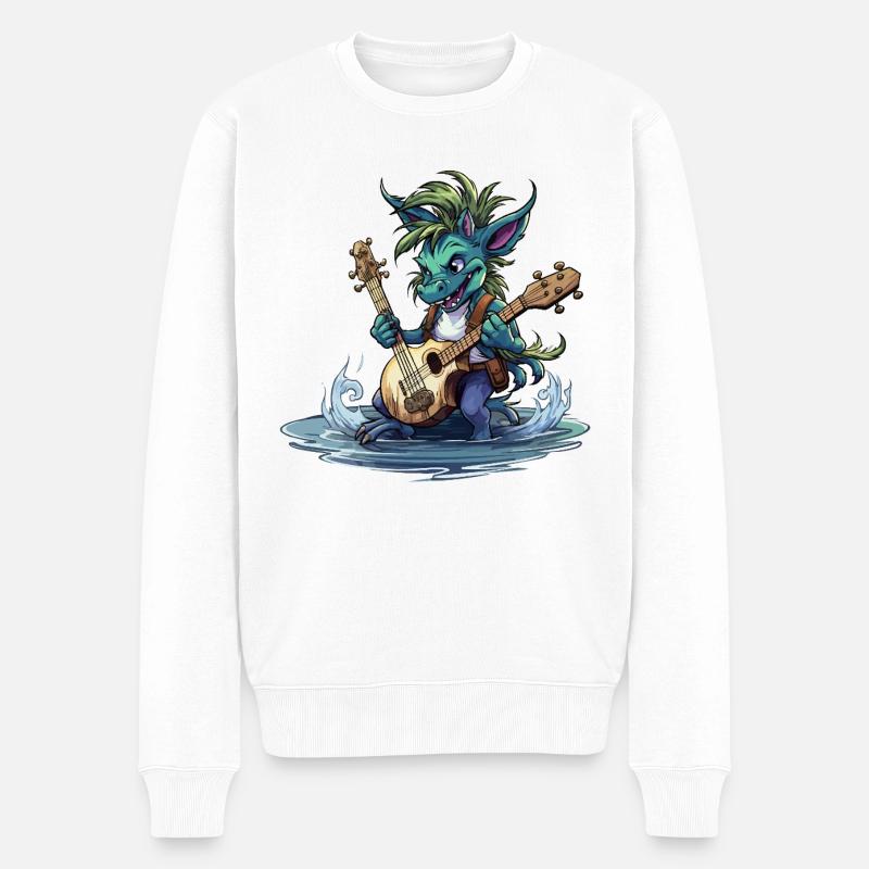 Wasserdrache Gitarrist - Männer Premium Bio Pullover - Weiß