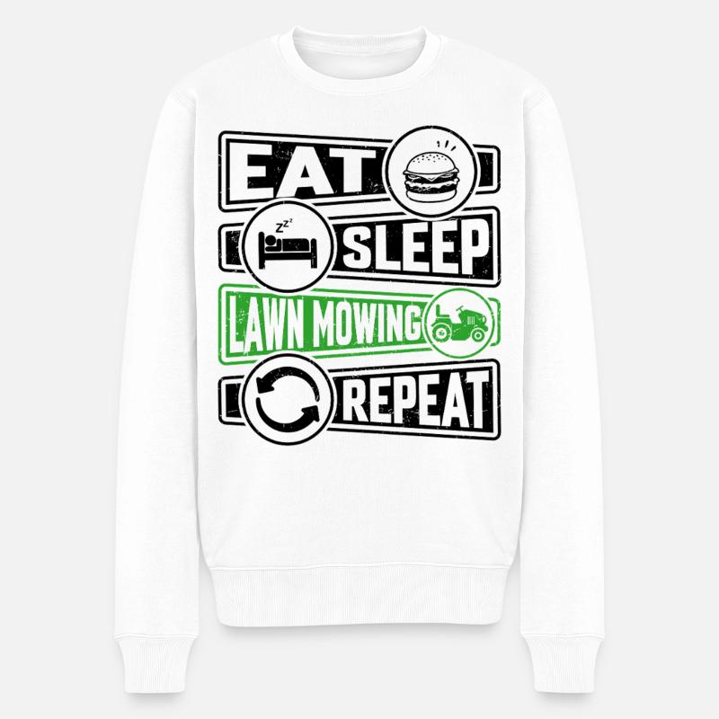 Eat Sleep Lawn Mowing Repeat - Männer Premium Bio Pullover - Weiß