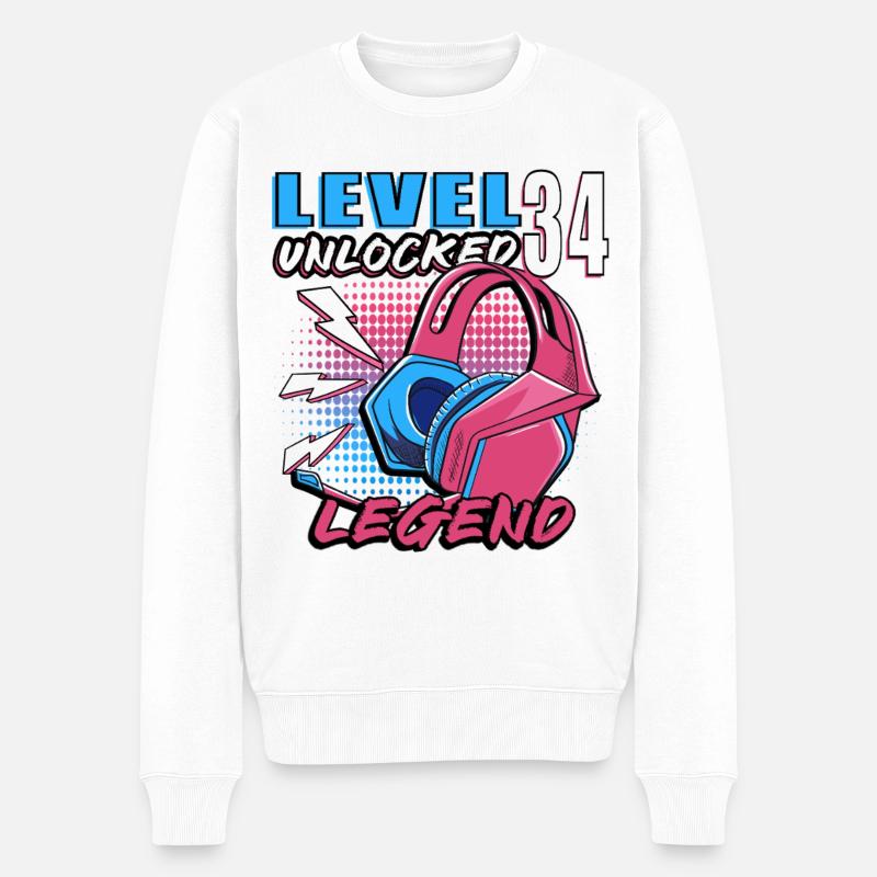 Level 34 Unlocked Legend - Männer Premium Bio Pullover - Weiß