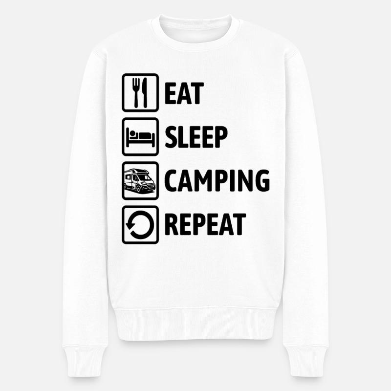 Eat Sleep Camping Repeat - Wohnmobil Camper - Männer Premium Bio Pullover - Weiß