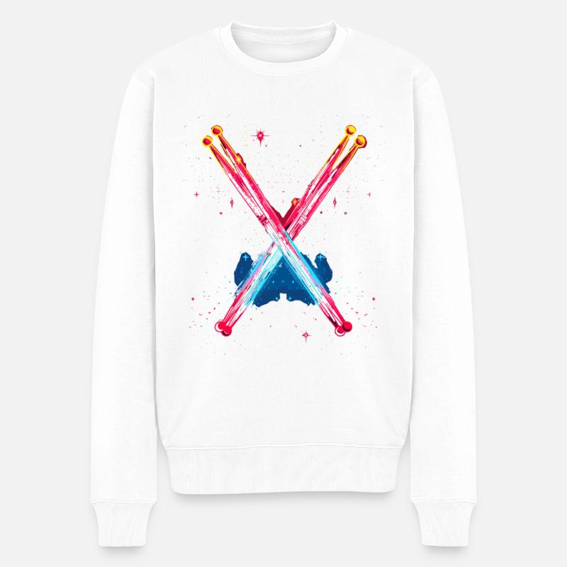 Schlagzeug Retrowave - Männer Premium Bio Pullover - Weiß
