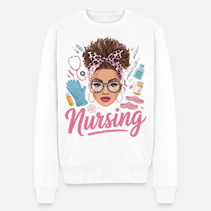 Pflegerin im Retropink Stil - Männer Premium Bio Pullover - Weiß