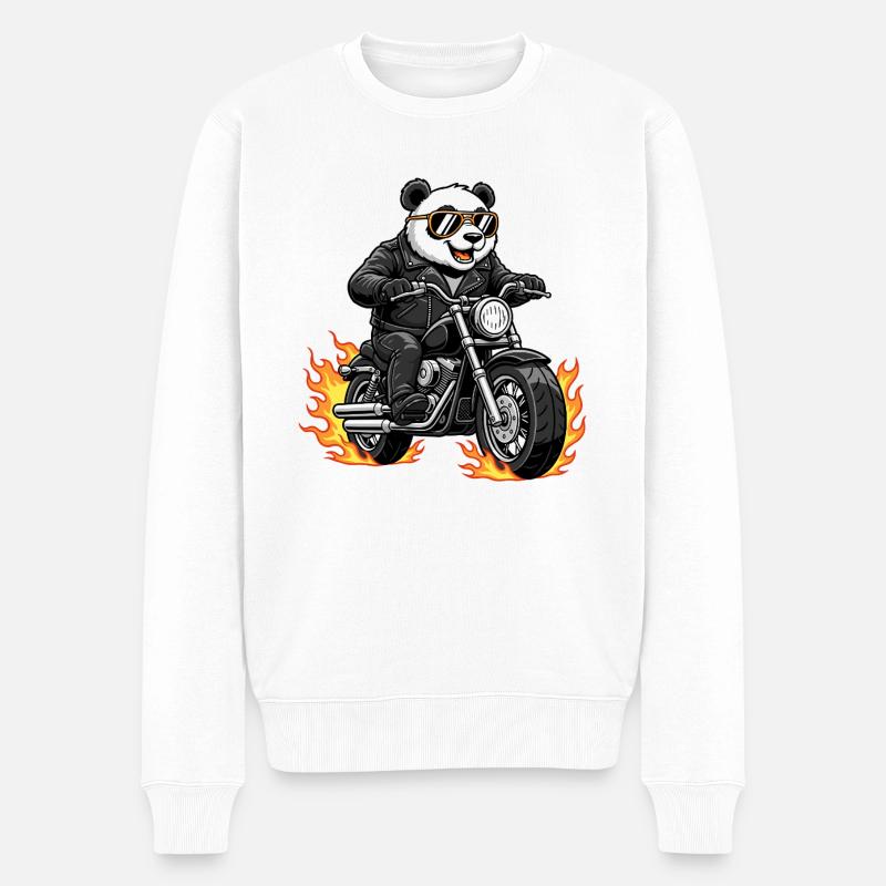 Cool Biker Panda Motorcycle Flames - Pull Premium bio Homme - blanc