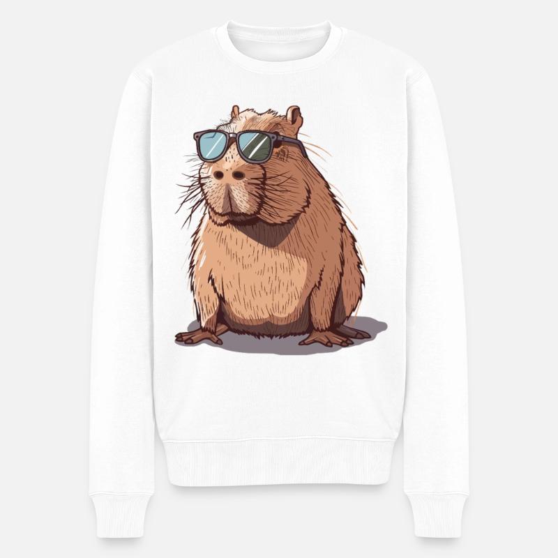 Coole Capybara mit Sonnenbrille Illustration - Männer Premium Bio Pullover - Weiß