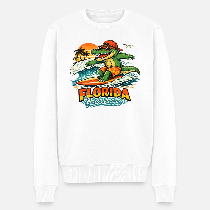 Surfender Alligator in Florida - Männer Premium Bio Pullover - Weiß