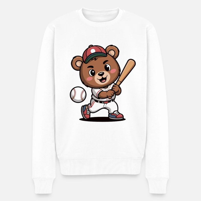 Bärenheld am Baseballschläger - Männer Premium Bio Pullover - Weiß