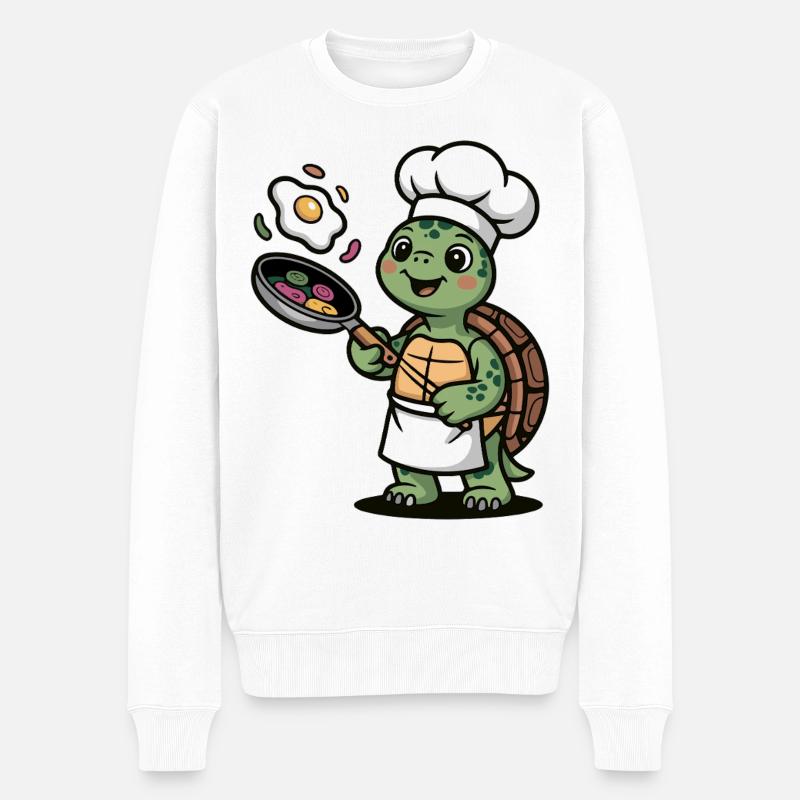 Küchen Schildkröte mit Kochmütze - Männer Premium Bio Pullover - Weiß