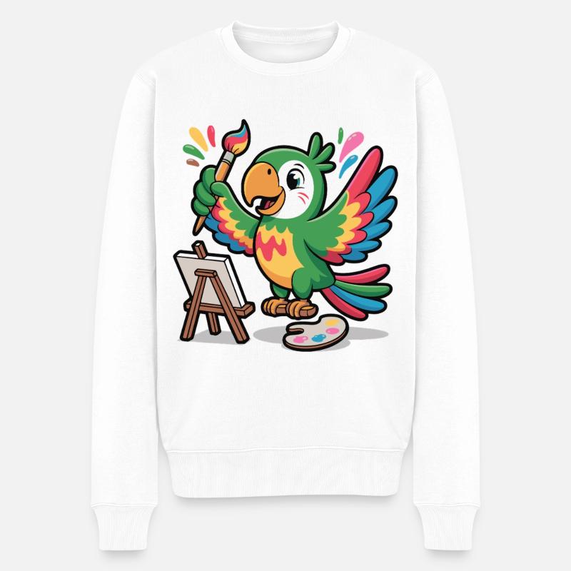 Bunter Papagei mit Pinsel - Männer Premium Bio Pullover - Weiß