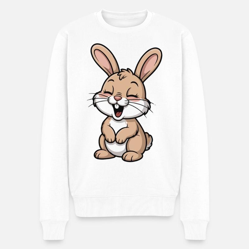 Happy Hopping Bunny Laughing Design - Pull Premium bio Homme - blanc
