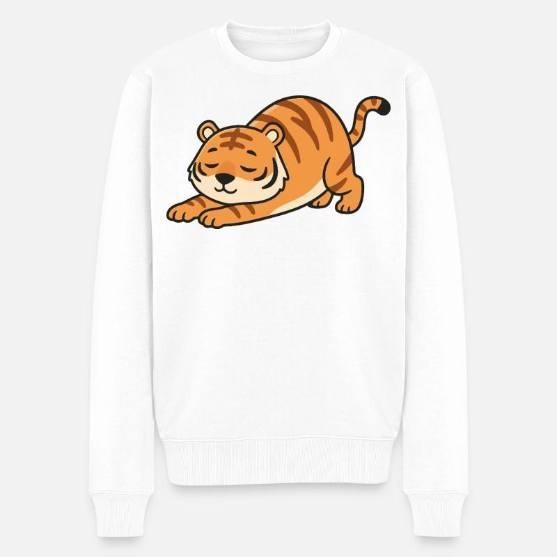 Kawaii Tiger Dehnpose - Männer Premium Bio Pullover - Weiß