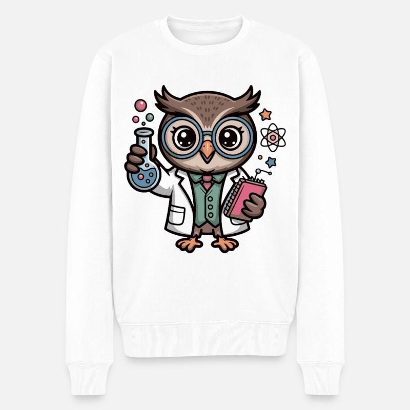 Labor-Eule als Wissenschaftler-Comic - Männer Premium Bio Pullover - Weiß
