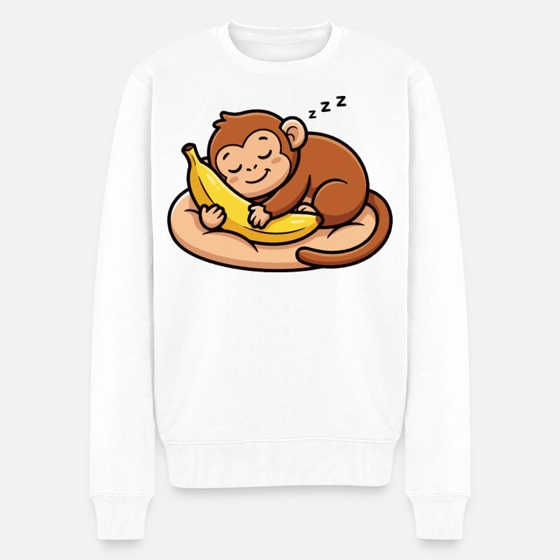 Schlafender Affe mit Banane - Männer Premium Bio Pullover - Weiß