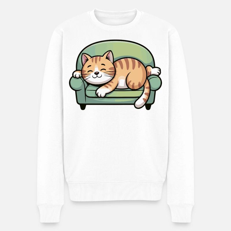 Schlafender Kater auf Sofa - Männer Premium Bio Pullover - Weiß