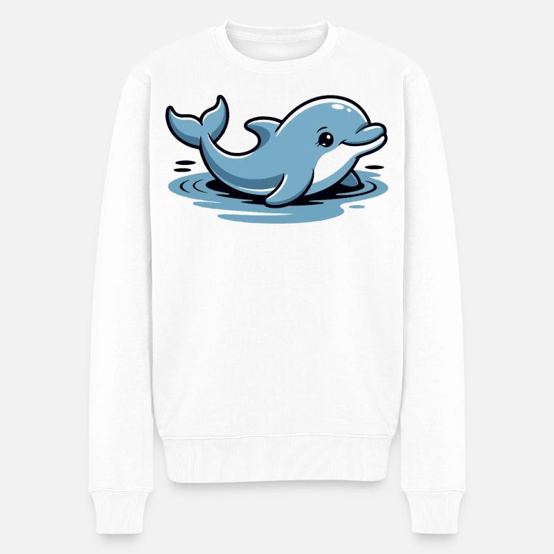 Blauer Delfin Cartoon-Wellen - Männer Premium Bio Pullover - Weiß
