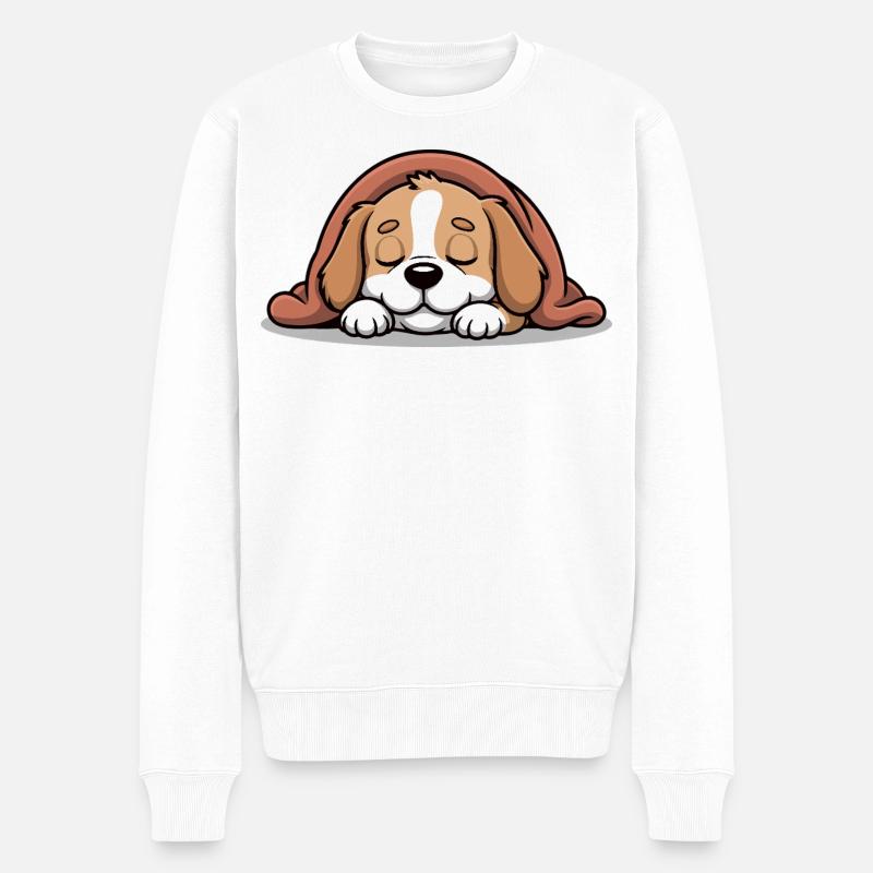 Schlafender Beagle unter Decke - Männer Premium Bio Pullover - Weiß