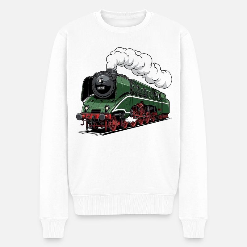 Grüne Dampflok 18 201 Retro - Männer Premium Bio Pullover - Weiß