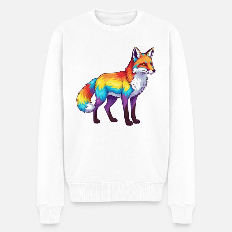 Buntes Fuchs-Regenbogen-Pop-Art-Aquarell - Männer Premium Bio Pullover - Weiß