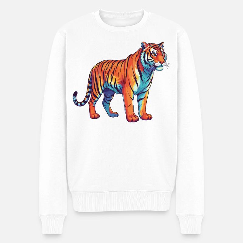 Buntes Tiger-Regenbogen-Pop-Art-Aquarell - Männer Premium Bio Pullover - Weiß