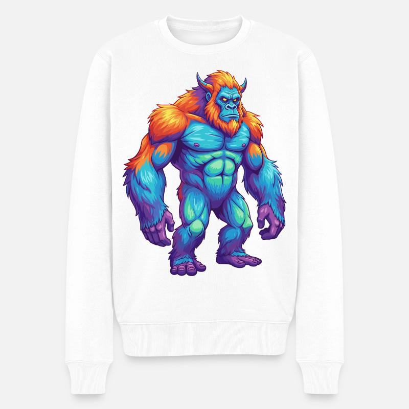 Bunte Bigfoot-Regenbogen-Pop-Art-Aquarell - Männer Premium Bio Pullover - Weiß