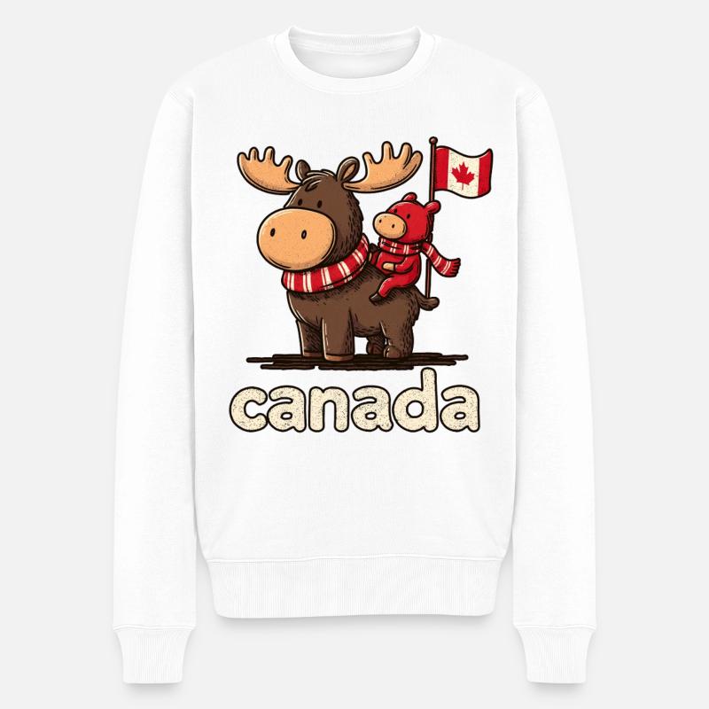 Canada-Moose mit kleinem Begleiter - Männer Premium Bio Pullover - Weiß