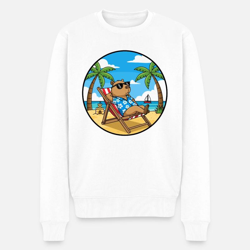 Entspannte Capybara-Strandurlaubs-Sommervibes - Männer Premium Bio Pullover - Weiß