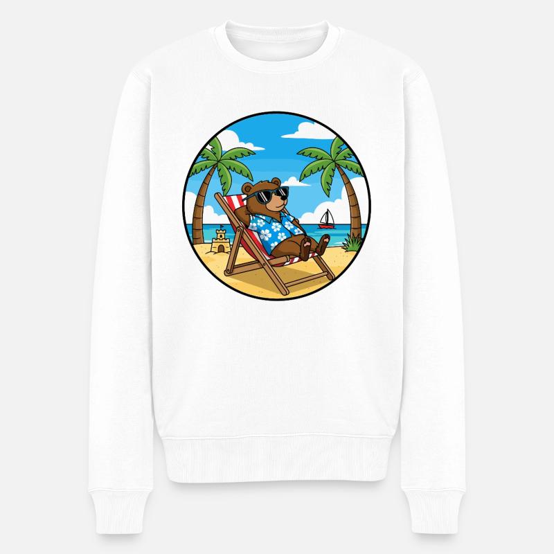 Coole Bear Beach Urlaubs-Sommerstimmung - Männer Premium Bio Pullover - Weiß