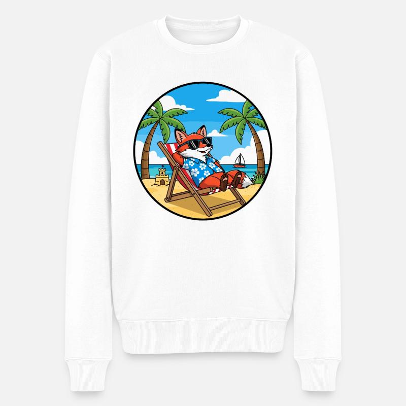 Coole Fox Beach Urlaub Sommerstimmung - Männer Premium Bio Pullover - Weiß