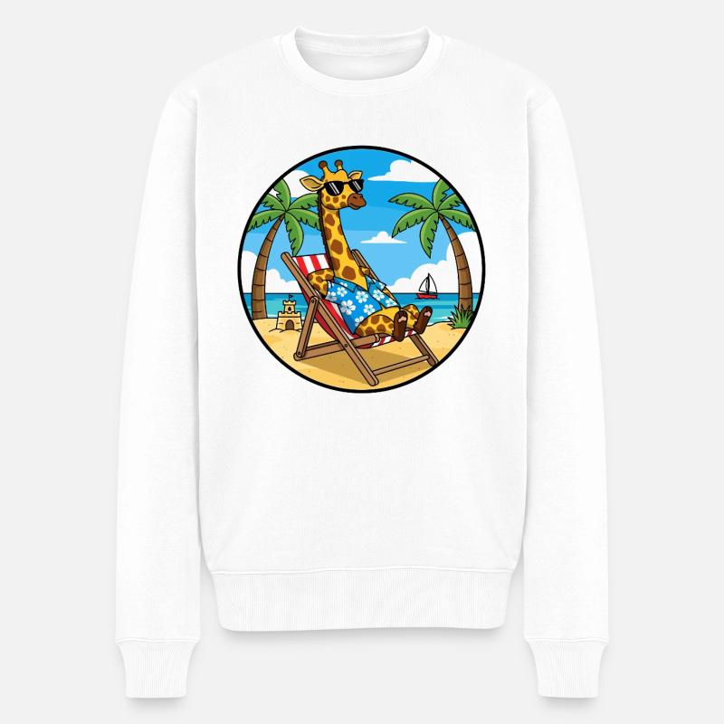 Coole Giraffe-Strandurlaub im Sommer - Männer Premium Bio Pullover - Weiß