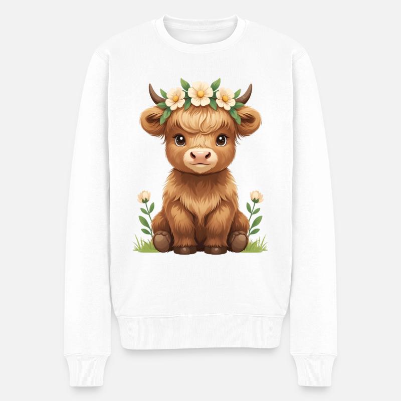 Kuhkalb im Blumenkranz - Männer Premium Bio Pullover - Weiß