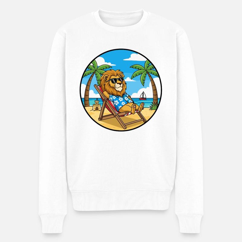 Coole Lion Beach Urlaubs-Sommerstimmung - Männer Premium Bio Pullover - Weiß