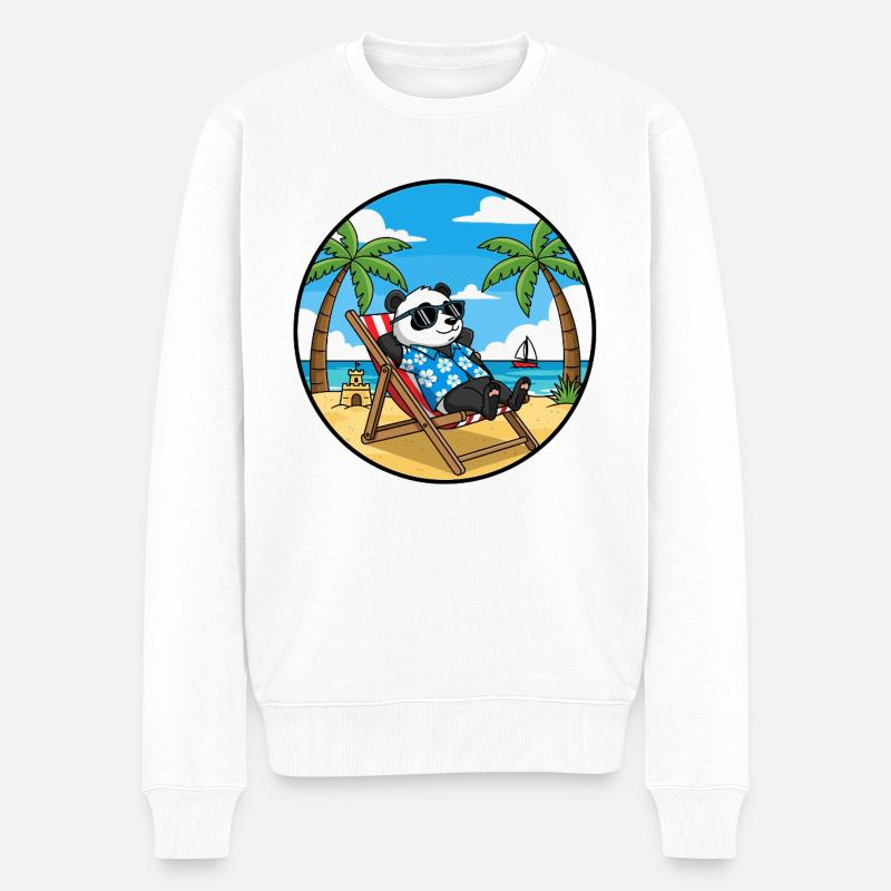 Coole Panda Beach Vacation Summer Vibes - Männer Premium Bio Pullover - Weiß
