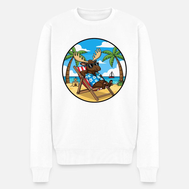 Coole Moose Beach Vacation Summer Vibes - Männer Premium Bio Pullover - Weiß
