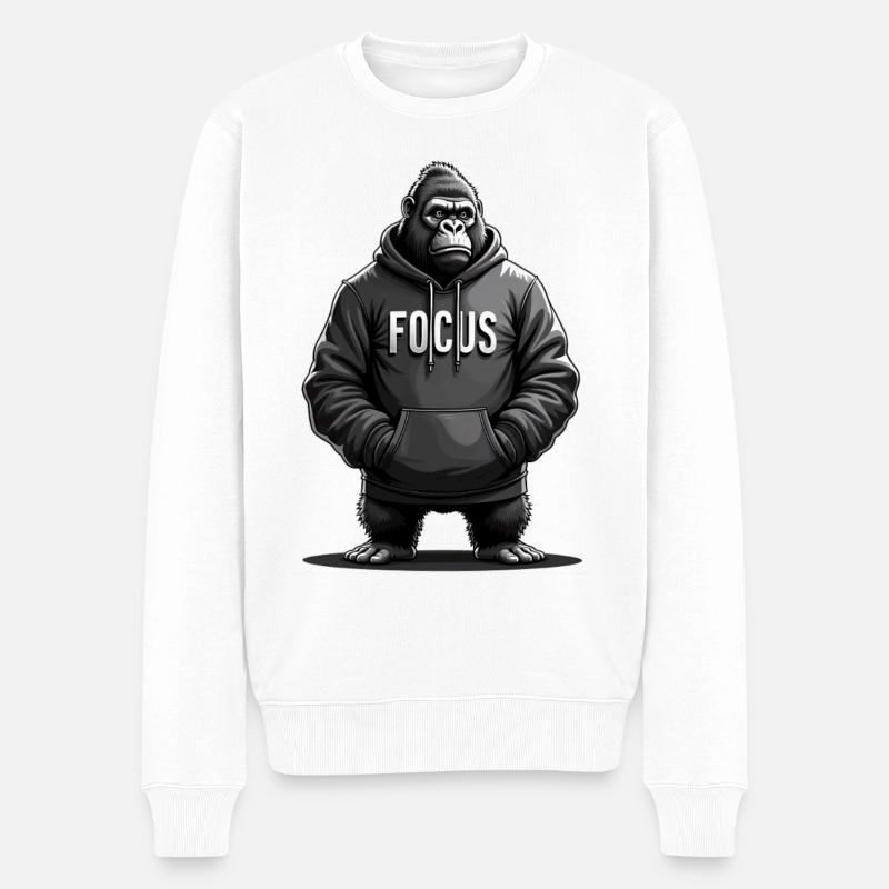 Gorilla Focus Kraft Motivation Training - Männer Premium Bio Pullover - Weiß