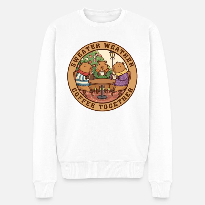 Sweat Capybara Temps Café ensemble - Pull Premium bio Homme - blanc
