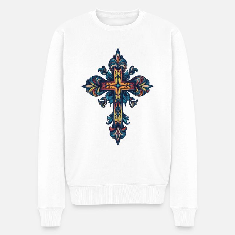Kreuz Christlich - Männer Premium Bio Pullover - Weiß