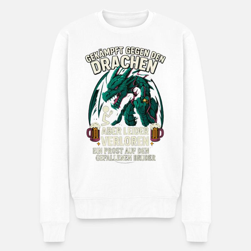 Drachenkampf Bruder, JGA Bierfreunde Spaß - Männer Premium Bio Pullover - Weiß