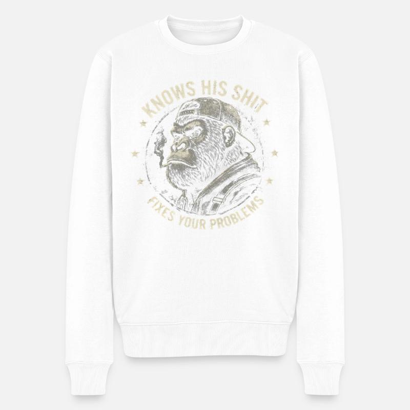 Gorilla Fixer: Problem-Solver Attitude - Men's Premium Organic Jumper - white