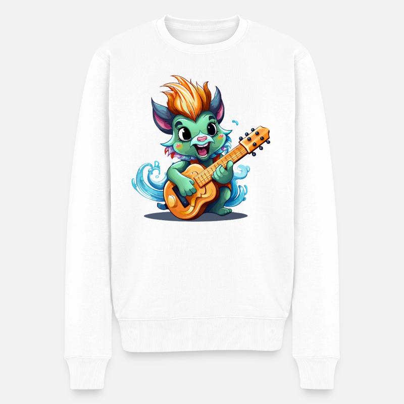 Guitariste créature mythique sur la plage - Pull Premium bio Homme - blanc