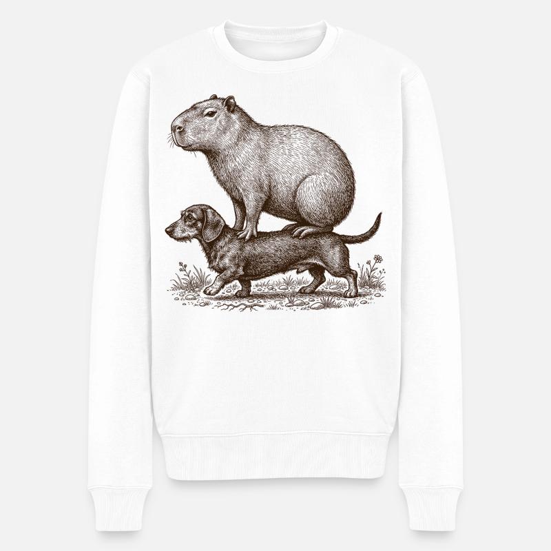 Lustiger Capybara-reitender Dackelhund - Männer Premium Bio Pullover - Weiß