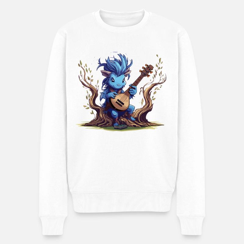 Blauer Kobold mit Laute im Wald - Männer Premium Bio Pullover - Weiß