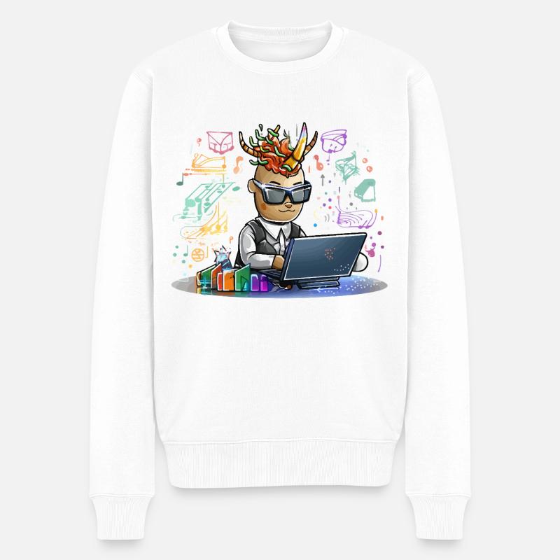 Höllischer Designer am Laptop - Männer Premium Bio Pullover - Weiß
