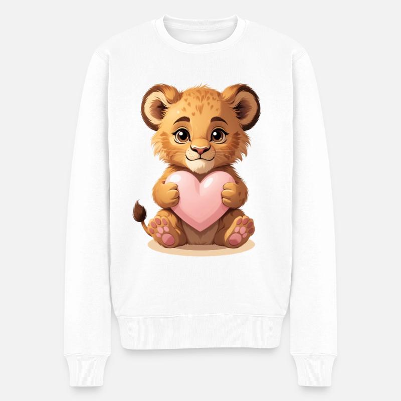 Kuscheliges Löwenbaby mit Herz - Männer Premium Bio Pullover - Weiß