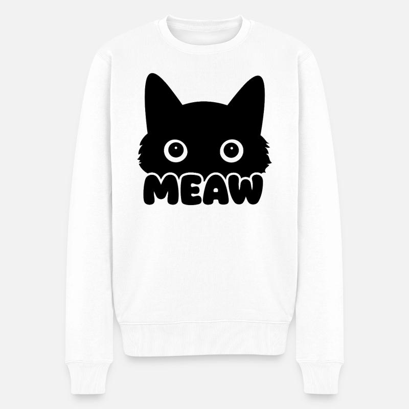 Meaw - Süßes Katzenmotiv - Männer Premium Bio Pullover - Weiß