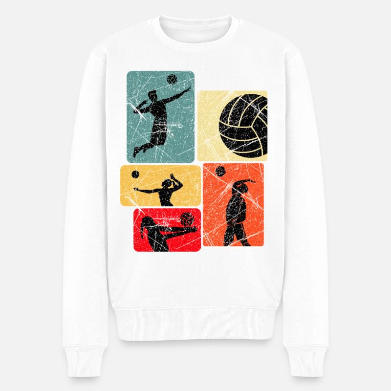 Volleyball Silhouetten Farbblöcke - Männer Premium Bio Pullover - Weiß