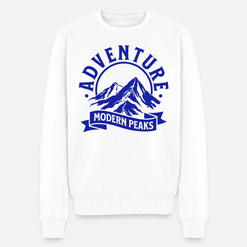 Moderne Bergabenteuer Peaks Logo - Männer Premium Bio Pullover - Weiß