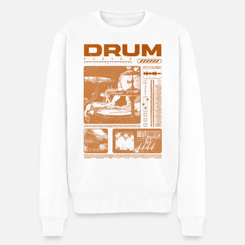 Batteur rock Drumplayer Streetwear - Pull Premium bio Homme - blanc
