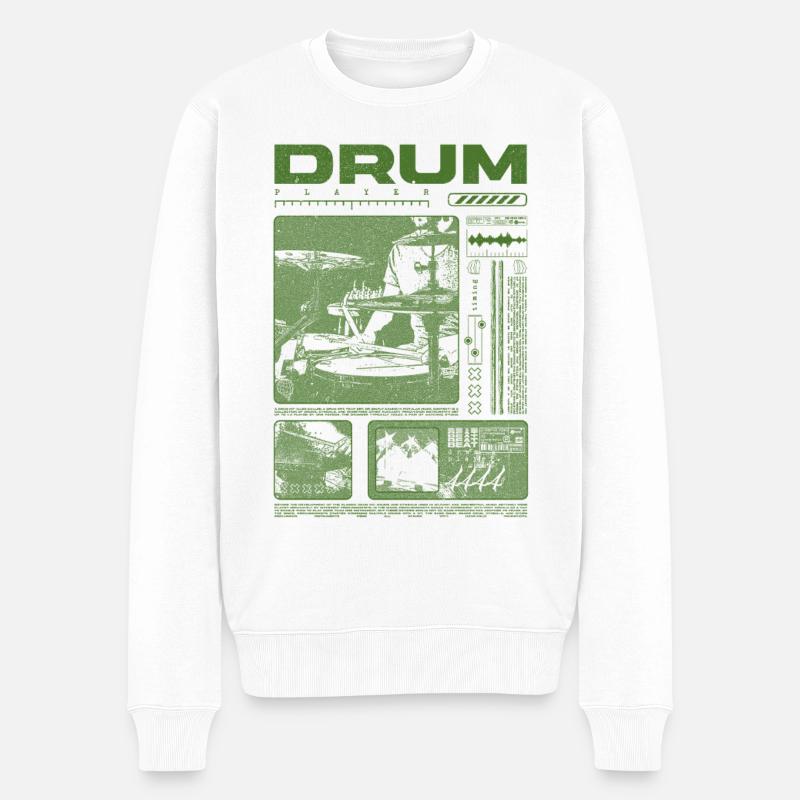 Batteur rock Drumplayer Streetwear - Pull Premium bio Homme - blanc